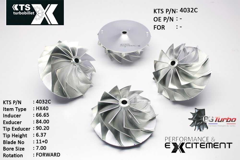 Turbo ROUE FORGÉE MFS PERFORMANCE - 11+0 PALES - INDUCER : 66,65 - EXDUCER : 84 - TYPE : HX40ANGLE : 60° - ROTATION : Forward - SUPER BACK : 4,97 - BORE SIZE : 7
